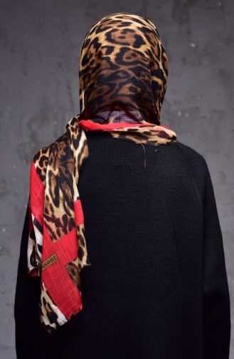 Leopard Patterned Flamed Shawl 2109-10 Red 2109-10