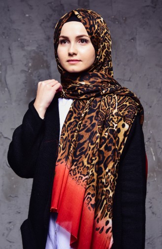 Leopard Patterned Cotton Shawl 2110-01 Red 2110-01