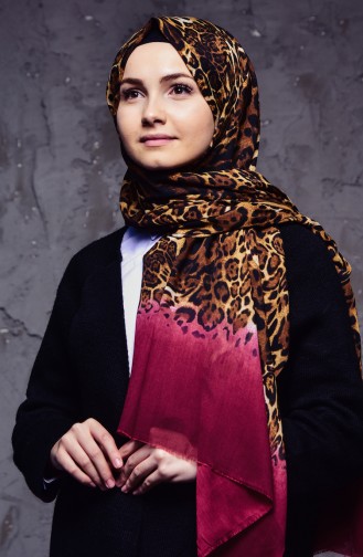 Leopard Patterned Cotton Shawl 2110-04 Cherry 2110-04