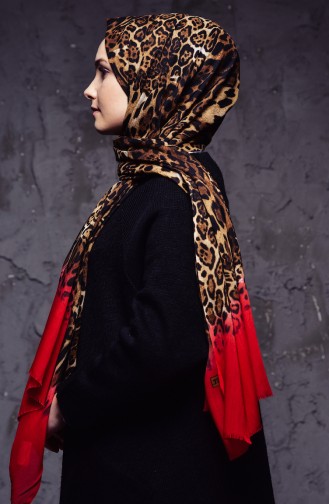 Leopard Patterned Cotton Shawl 2110-11 Red 2110-11