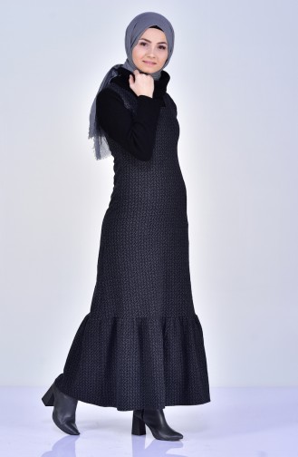 Kışlık Jile Elbise 7100-02 Siyah
