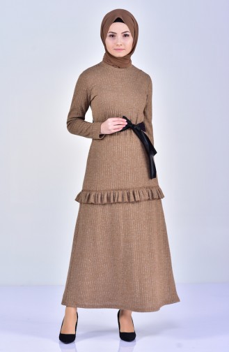 Belt Frilly Dress 1703-01 Camel 1703-01