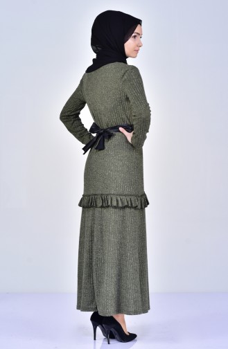 Belt Frilly Dress 1703-04 Khaki 1703-04