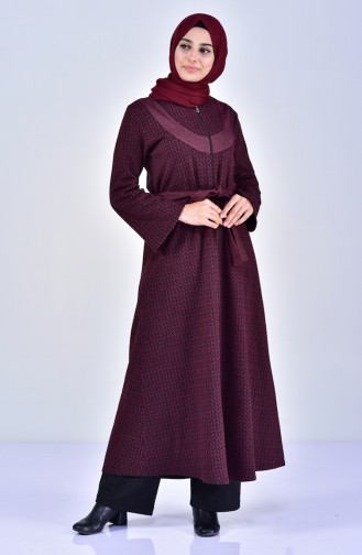 Dilber Zippered Winter Abaya 7087-06 Bordeaux 7087-06