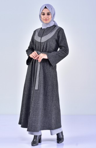 Abaya D`hiver a Fermeture 7087-07 Gris Foncé 7087-07