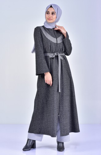 Abaya D`hiver a Fermeture 7087-07 Gris Foncé 7087-07