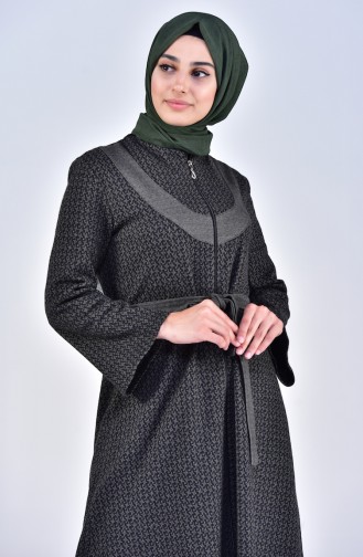 Abaya D`hiver a Fermeture 7087-08 Vert Khaki 7087-08