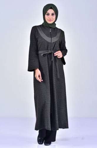 Dilber Zippered Winter Abaya 7087-08 Khaki Green 7087-08