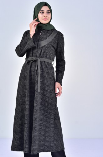 Dilber Zippered Winter Abaya 7087-08 Khaki Green 7087-08