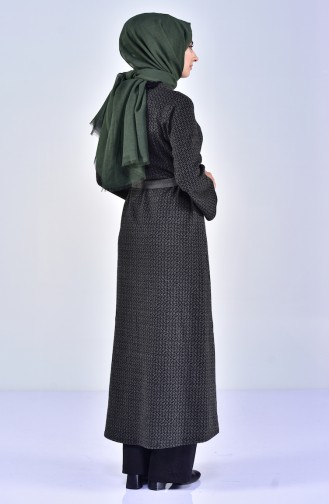 Dilber Zippered Winter Abaya 7087-08 Khaki Green 7087-08