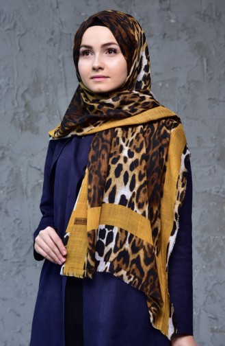 Leopard Patterned Flamed Shawl 2109-06 Yellow 2109-06