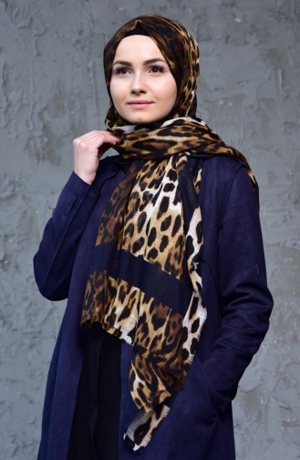 Leopard Patterned Flamed Shawl 2109-07 Navy 2109-07