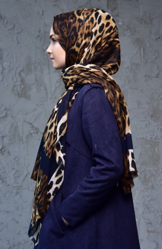 Leopard Patterned Flamed Shawl 2109-07 Navy 2109-07