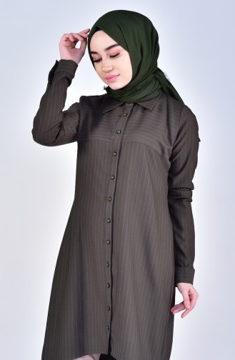 Buttoned Asymmetric Tunic 5000-01 Khaki 5000-01