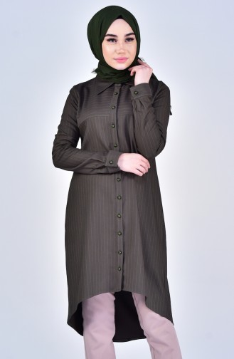 Düğmeli Asimetrik Tunik 5000-01 Haki 5000-01