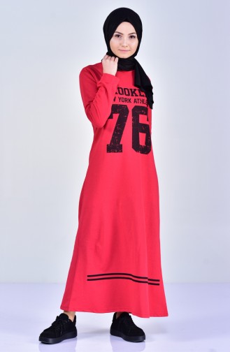 واي إن إس فستان رياضي بتصميم مُطبع 4035-03 لون احمر 4035-03