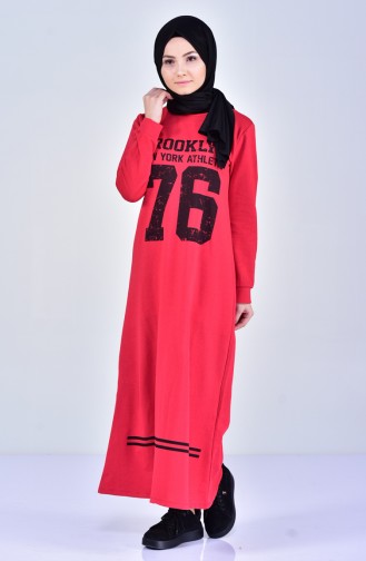 واي إن إس فستان رياضي بتصميم مُطبع 4035-03 لون احمر 4035-03