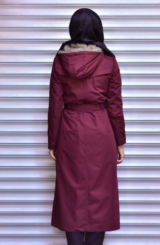 شوكران معطف طويل بتصميم موصول بقبعة و سحاب 35774-04 لون خمري 35774-04