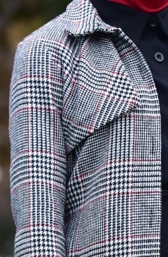 Plaid Patterned Coat 1260-01 Gray Red 1260-01