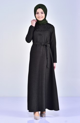 Kleid mit Blumenmuster und Gürtel 5005-01 Dunkel Grün 5005-01