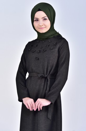 Kleid mit Blumenmuster und Gürtel 5005-01 Dunkel Grün 5005-01