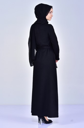 Kleid mit Blumenmuster und Gürtel 5005-02 Schwarz 5005-02