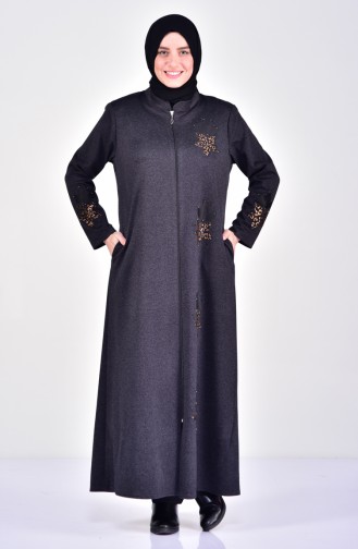 Abaya Imprimée de Pierre Grande Taille 0354-01 Noir 0354-01