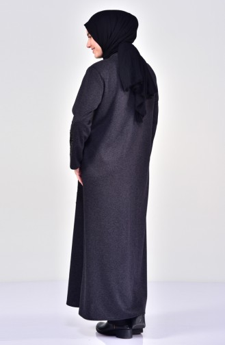 Abaya Imprimée de Pierre Grande Taille 0354-01 Noir 0354-01