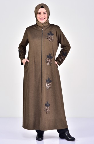 Abaya Imprimée de Pierre Grande Taille 0354-03 Khaki 0354-03