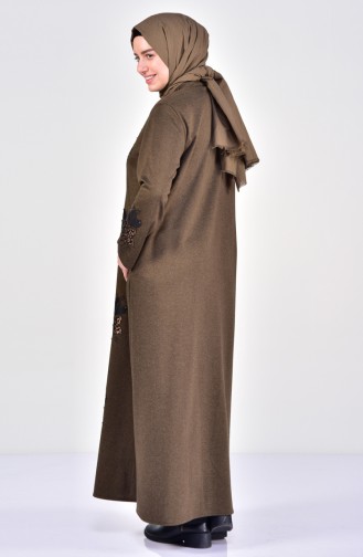 Abaya Imprimée de Pierre Grande Taille 0354-03 Khaki 0354-03