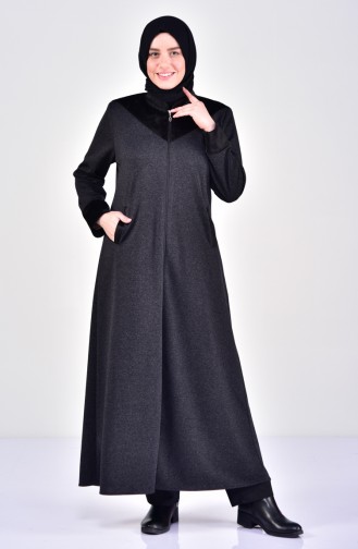 EFE Large Size Zippered Winter Abaya 0358-01 Black 0358-01