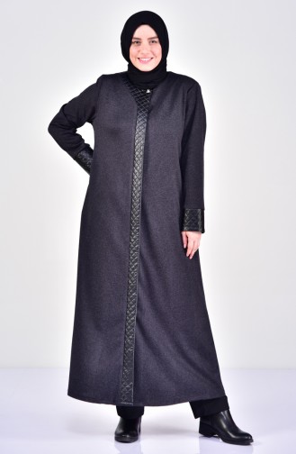EFE Large Size Leather Detailed Winter Abaya 0359-01 Black 0359-01