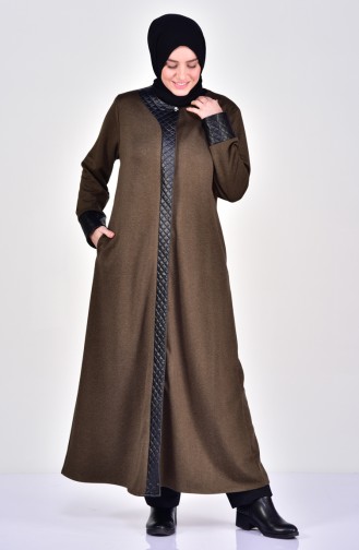 EFE Large Size Leather Detailed Winter Abaya 0359-03 Khaki 0359-03