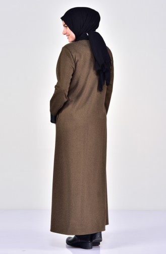 EFE Large Size Leather Detailed Winter Abaya 0359-03 Khaki 0359-03