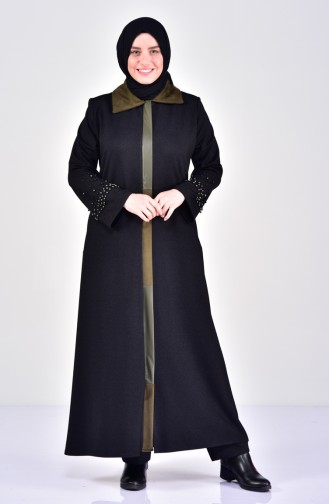 Abaya Hivernal Perlées de Grande Taille 1004-01 Noir 1004-01