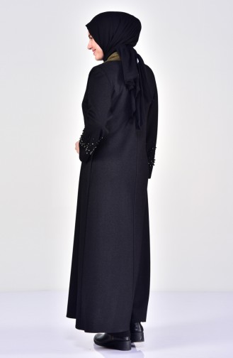 Abaya Hivernal Perlées de Grande Taille 1004-01 Noir 1004-01