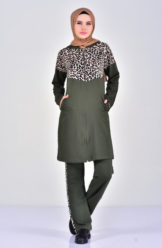 Sefamerve Leopard Patterned Tracksuit Suit 1402-02 Khaki 1402-02