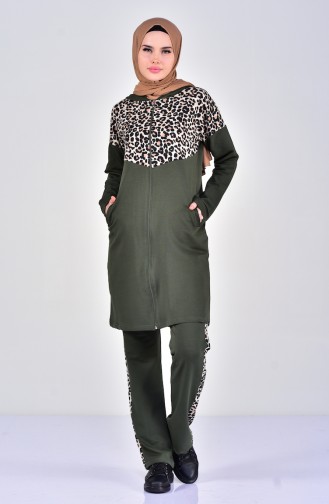 Sefamerve Leopard Patterned Tracksuit Suit 1402-02 Khaki 1402-02