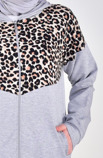 Sefamerve Leopard Patterned Tracksuit Suit 1402-03 Gray 1402-03