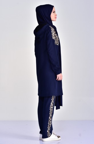 Sefamerve Leopard Patterned Tracksuit Suit 1402-04 Navy 1402-04