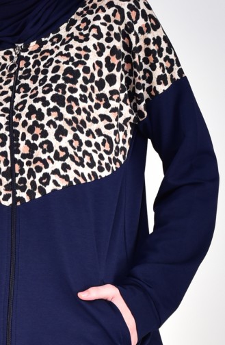 Sefamerve Leopard Patterned Tracksuit Suit 1402-04 Navy 1402-04