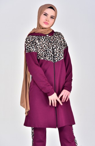 Sefamerve Leopard Patterned Tracksuit Suit 1402-06 Purple 1402-06