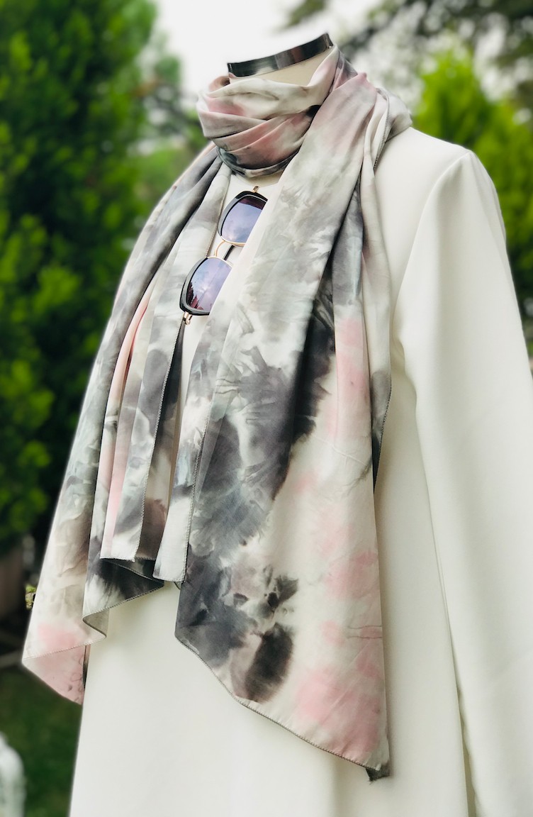 Batik Desenli Krep Şal 50763-01 Gri Pudra