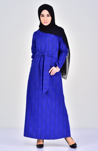 دلبر فستان بتصميم مُطبع 7102-02 لون ازرق واسود 7102-02