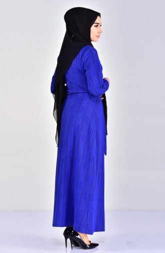 دلبر فستان بتصميم مُطبع 7102-02 لون ازرق واسود 7102-02