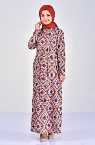 Kilim Desen Elbise 7104-01 Vizon Kiremit