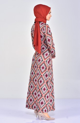 Kilim Desen Elbise 7104-01 Vizon Kiremit