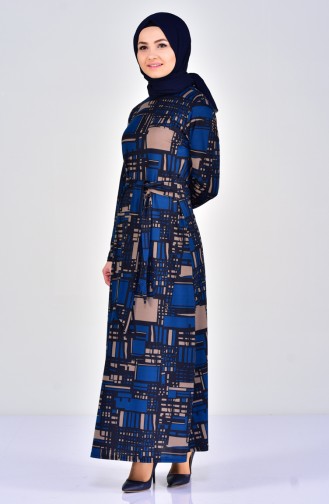 دلبر فستان بتصميم مُطبع 7105-04 لون كحلي 7105-04