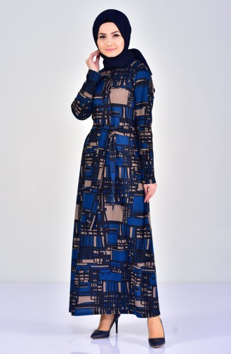 دلبر فستان بتصميم مُطبع 7105-04 لون كحلي 7105-04