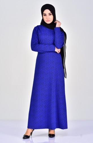 دلبر فستان بتصميم مُطبع وحزام للخصر 7107-02 لون ازرق واسود 7107-02